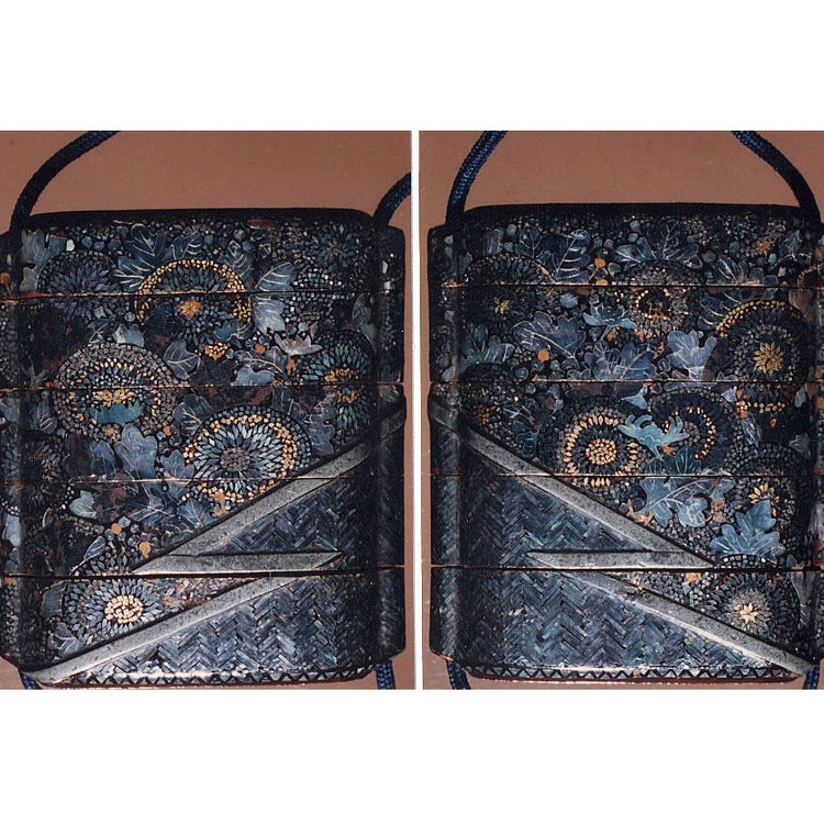 Case (Inrō) with Designs of Chrysanthemums and Bamboo-Woven Fence