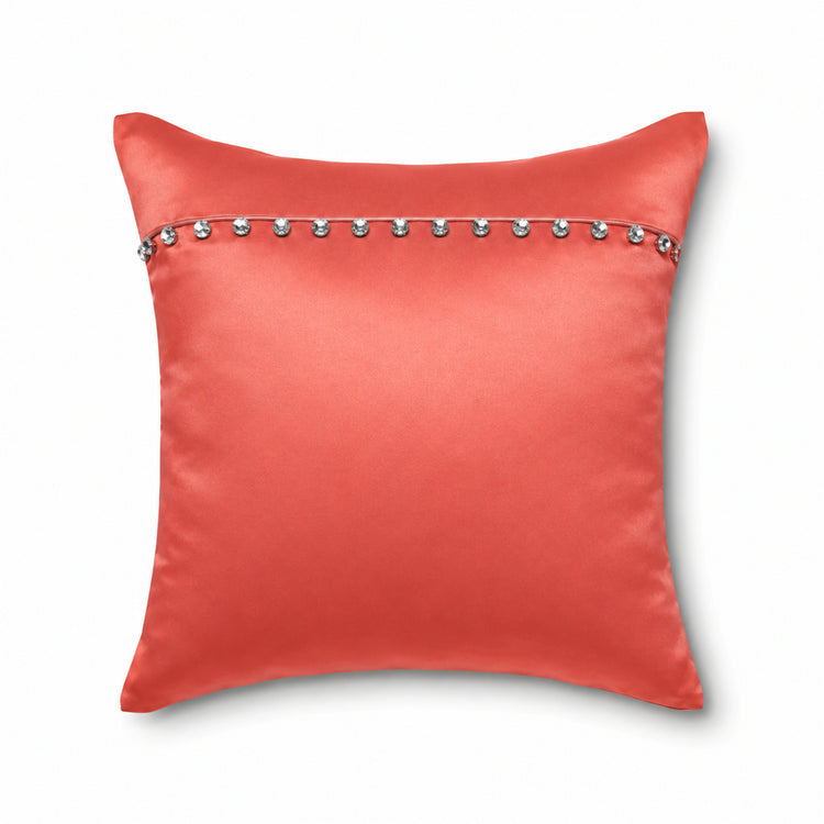 Charmeuse Pillow with Crystal Buttons in Poppy - PWCH1616CB-POP