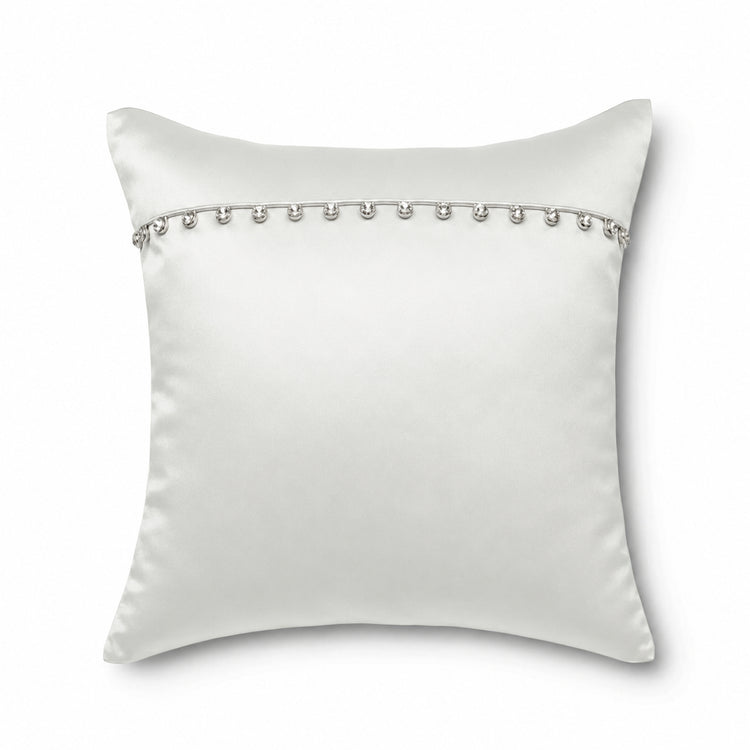 Charmeuse Pillow with Crystal Buttons in White - PWCH1616CB-WHI