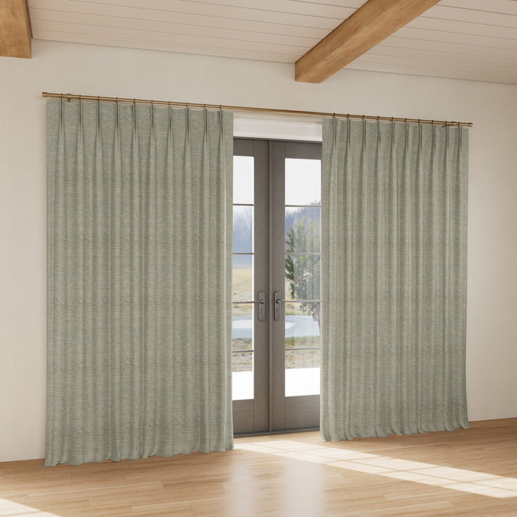 Custom curtain in Screen Aqua/Gold