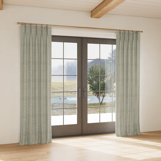 Custom curtain in Screen Aqua/Gold