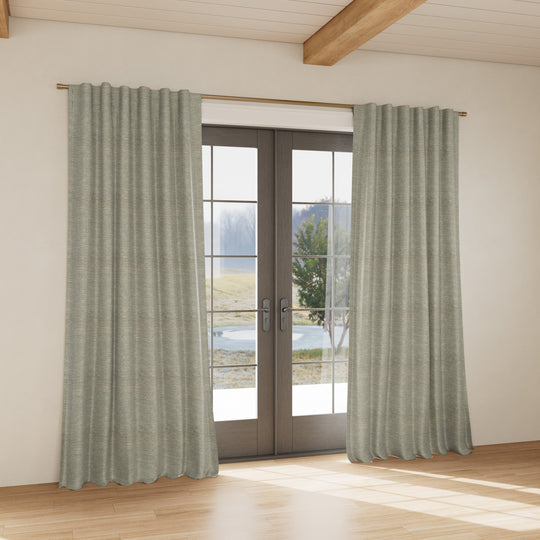 Custom curtain in Screen Aqua/Gold