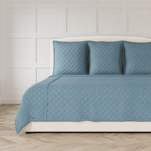 Faux Linen Coverlet Set - Stonewash Blue