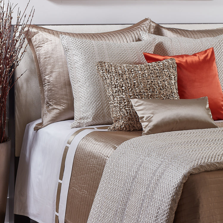 Cotton Sheet Set With Silk Bands - SSCSK-WHI-SAN SSCSQ-WHI-SAN